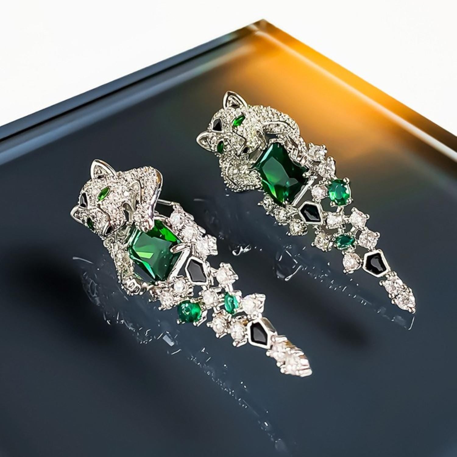 Emerald Panther Earrings