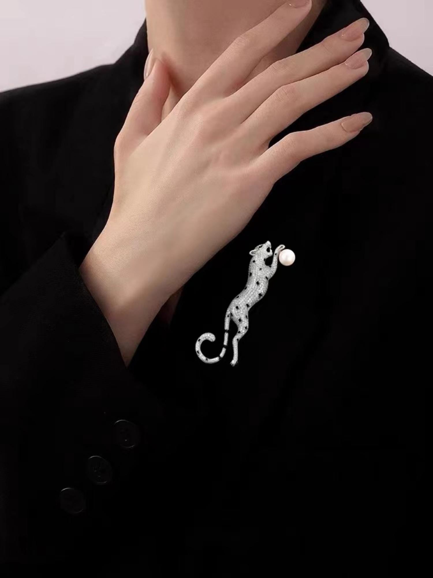Panther Brooch with Pearl