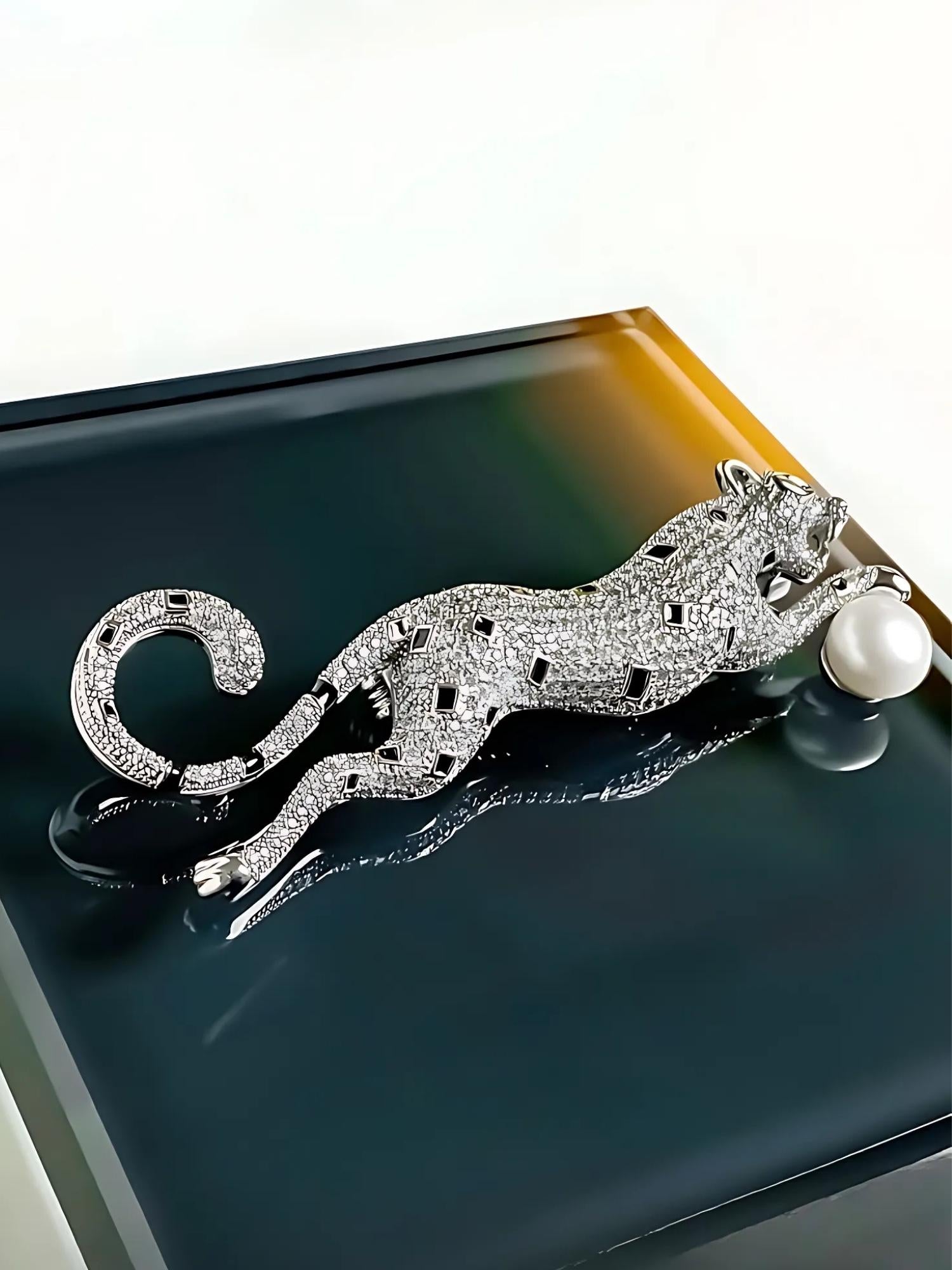 Panther Brooch with Pearl
