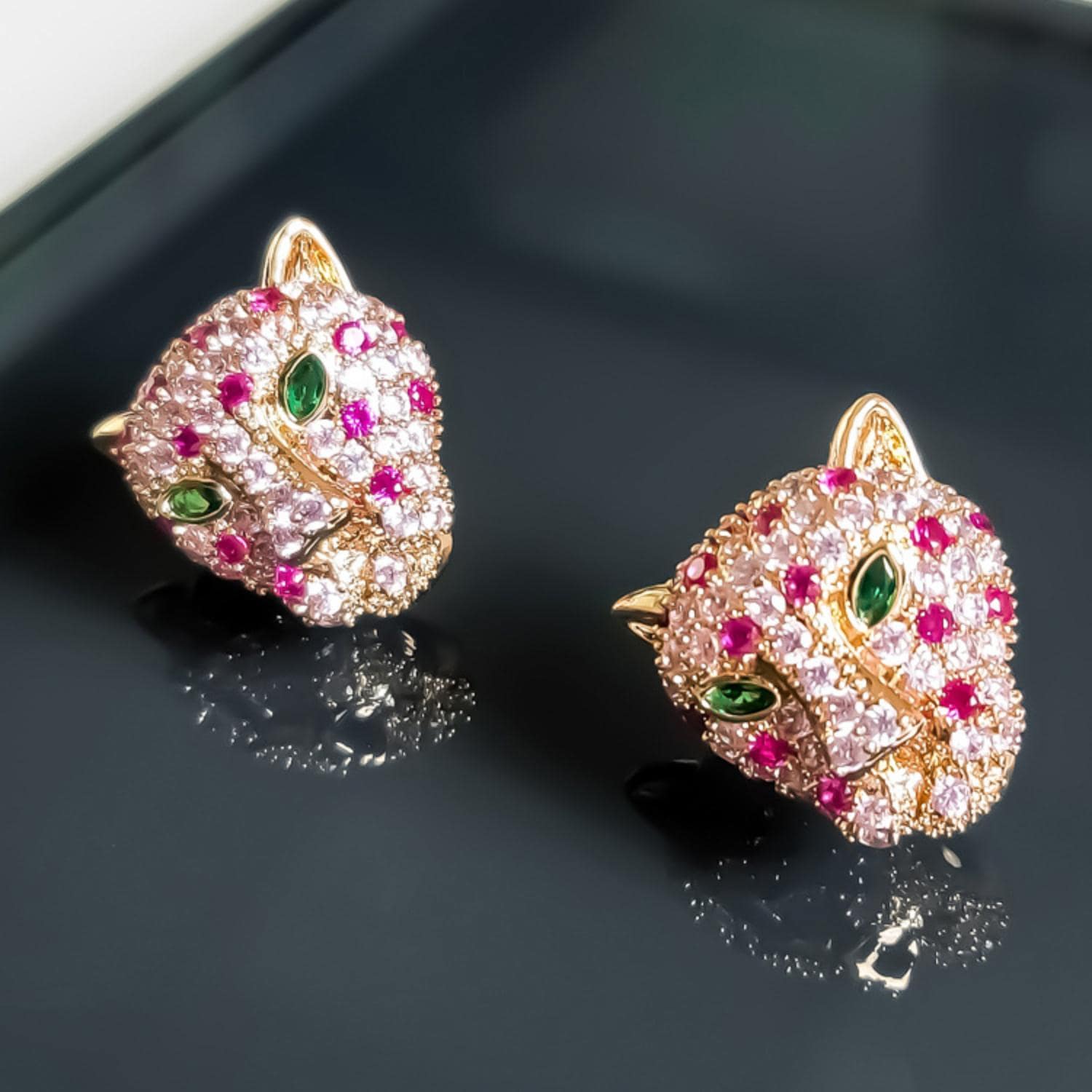 Rose Gold Panther Earrings