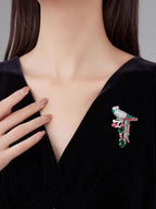 Emerald Plume Parrot Brooch