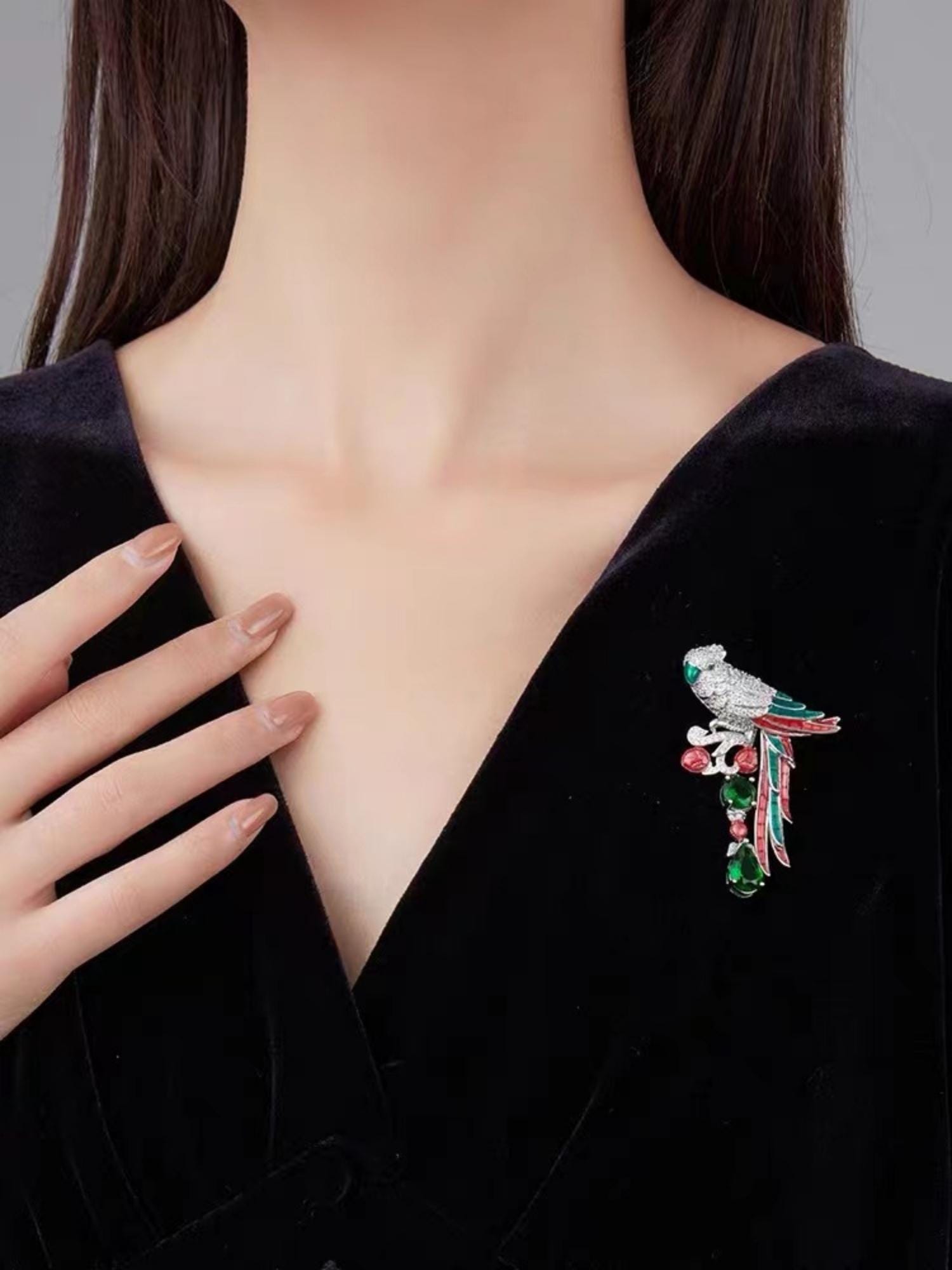 Emerald Plume Parrot Brooch