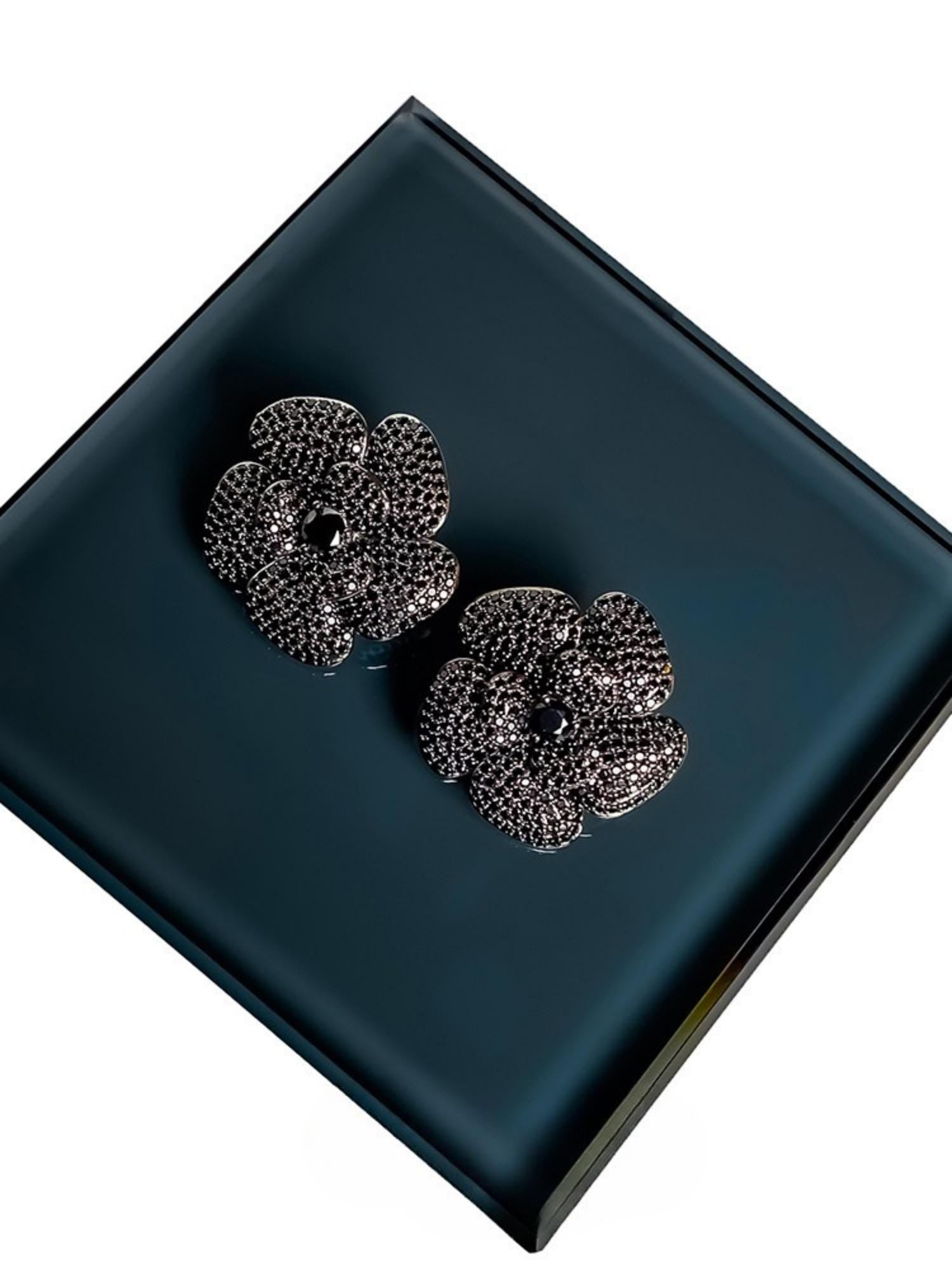 Midnight Camellia Studs