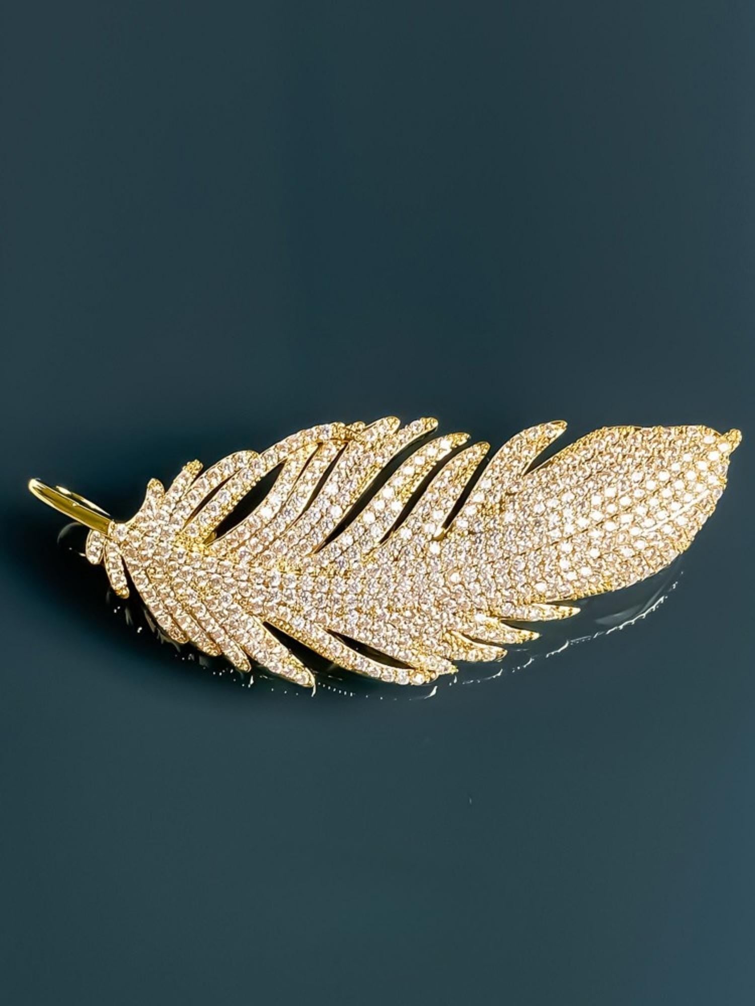 Crystal Feather Brooch