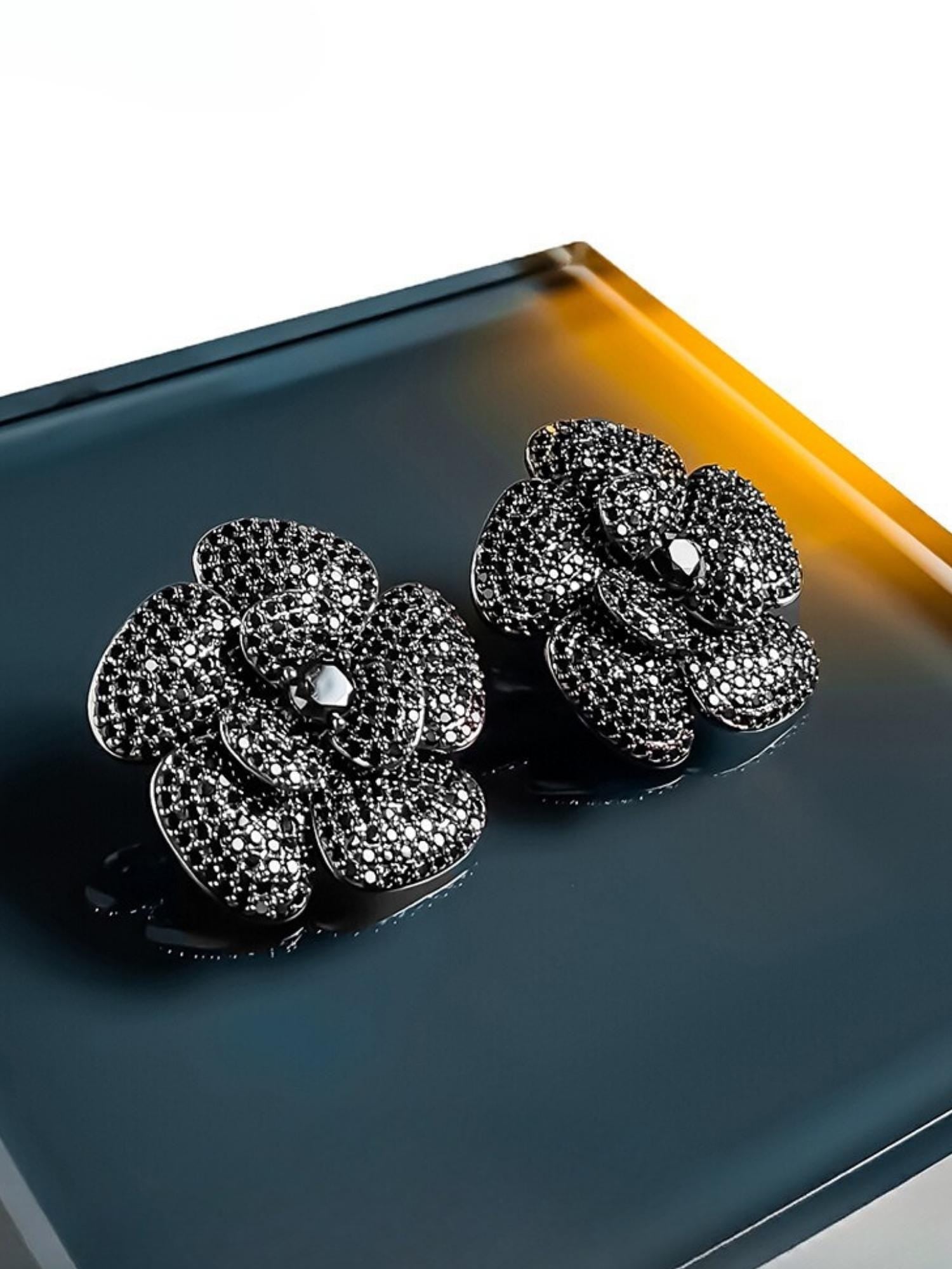 Midnight Camellia Studs