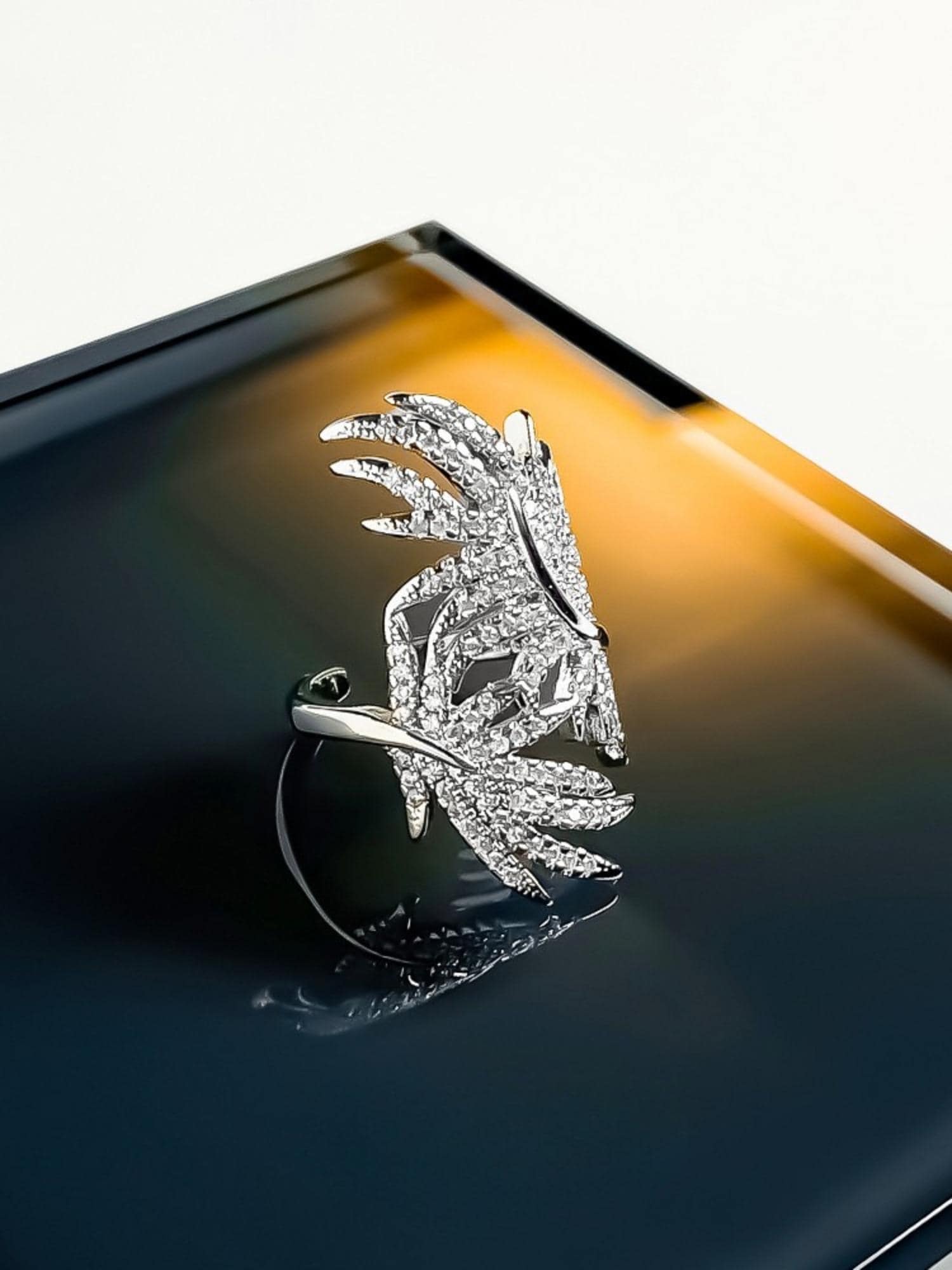 Crystal Feather Ring