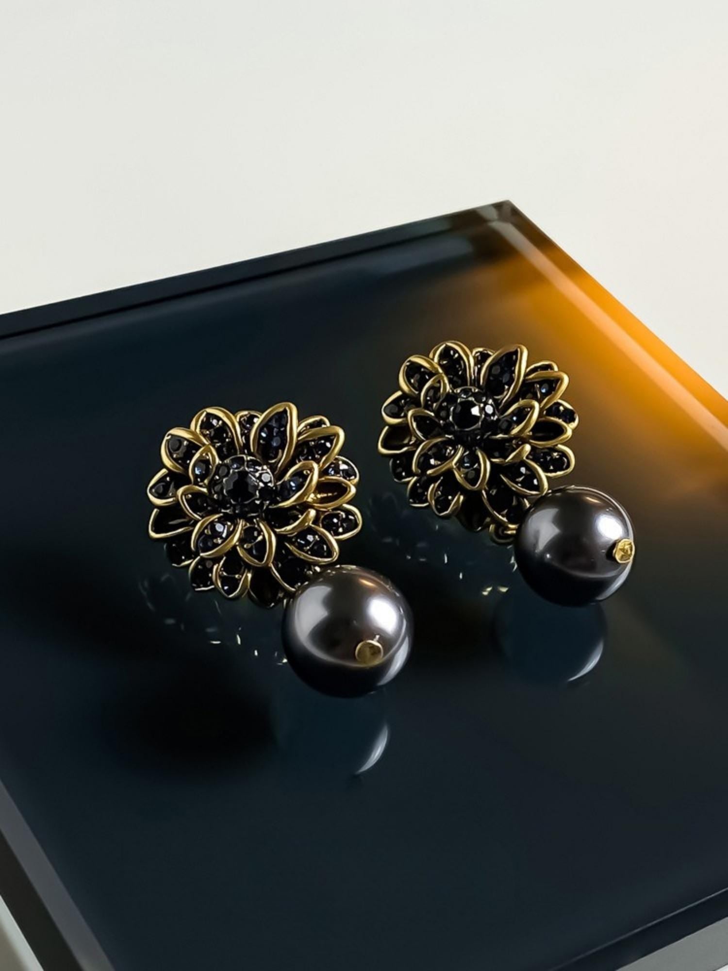 Midnight Bloom with Tahitian Pearl Drop Earrings