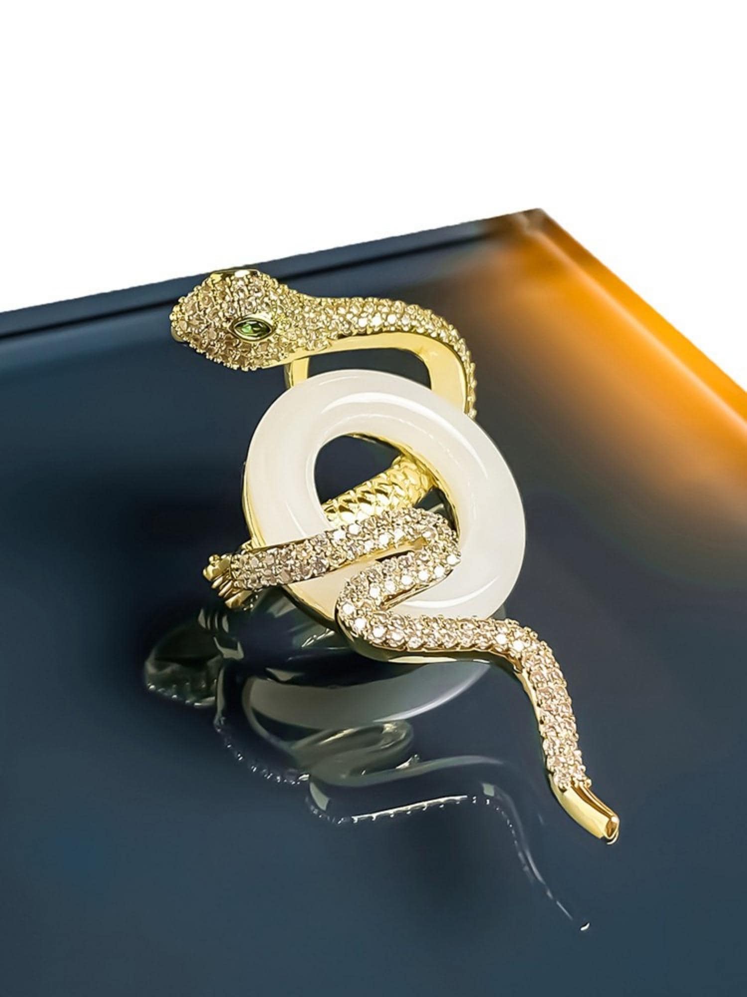 Serpent Brooch with Jade