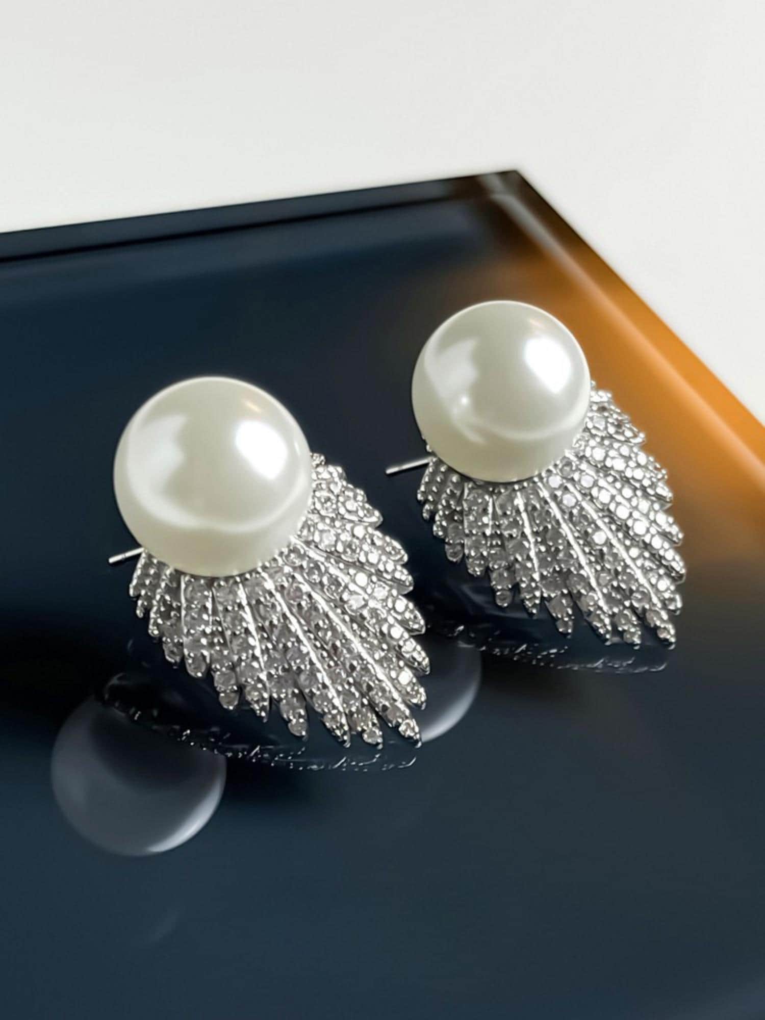 Tahitian Pearl Feather Earrings