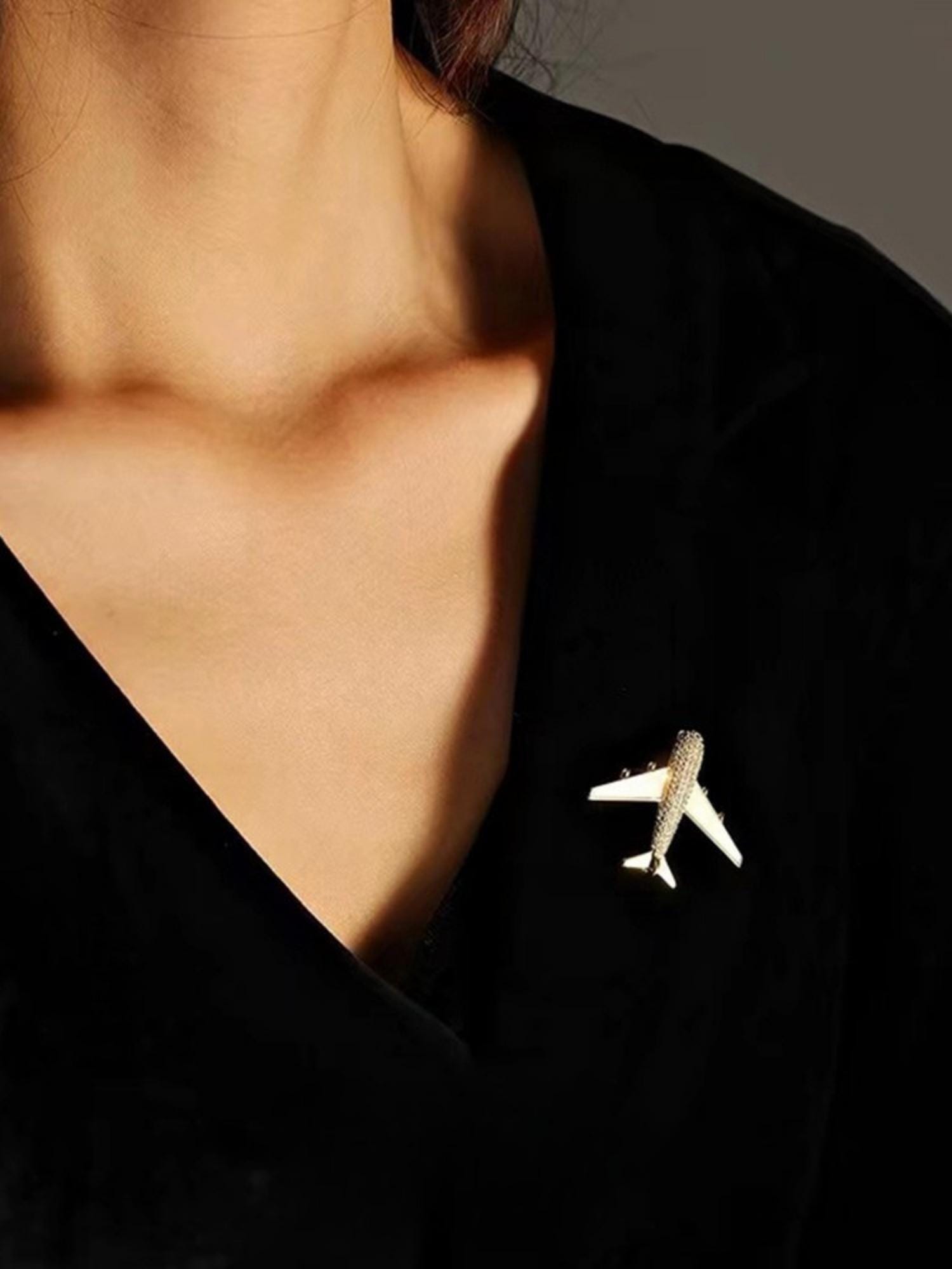 Golden Airplane Brooch
