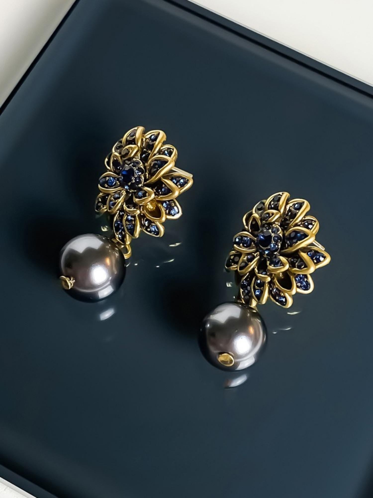 Midnight Bloom with Tahitian Pearl Drop Earrings