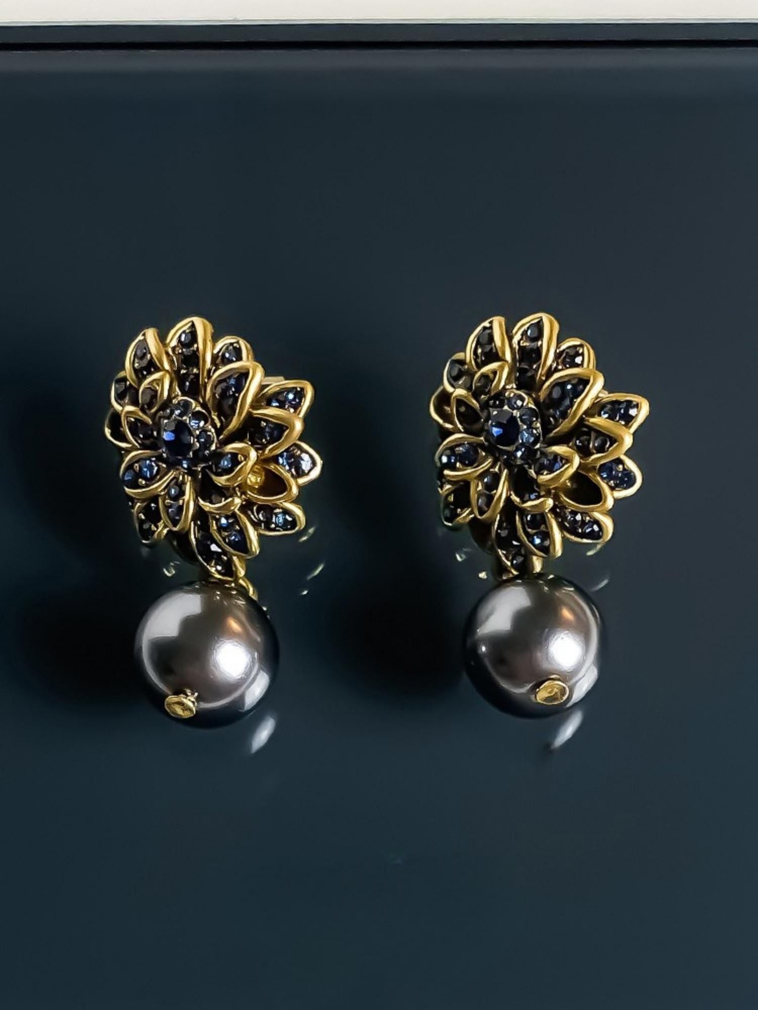 Midnight Bloom with Tahitian Pearl Drop Earrings