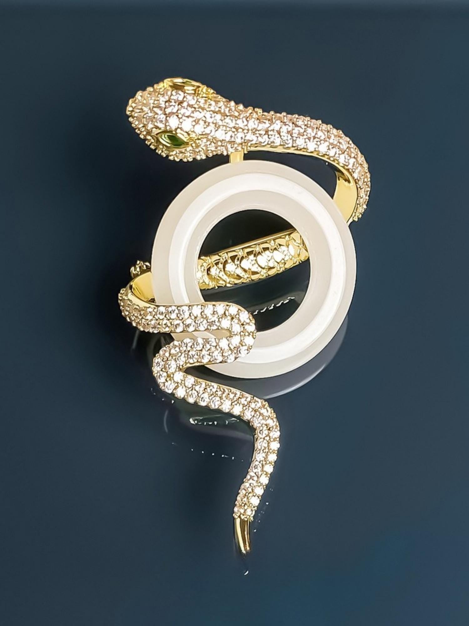 Serpent Brooch with Jade