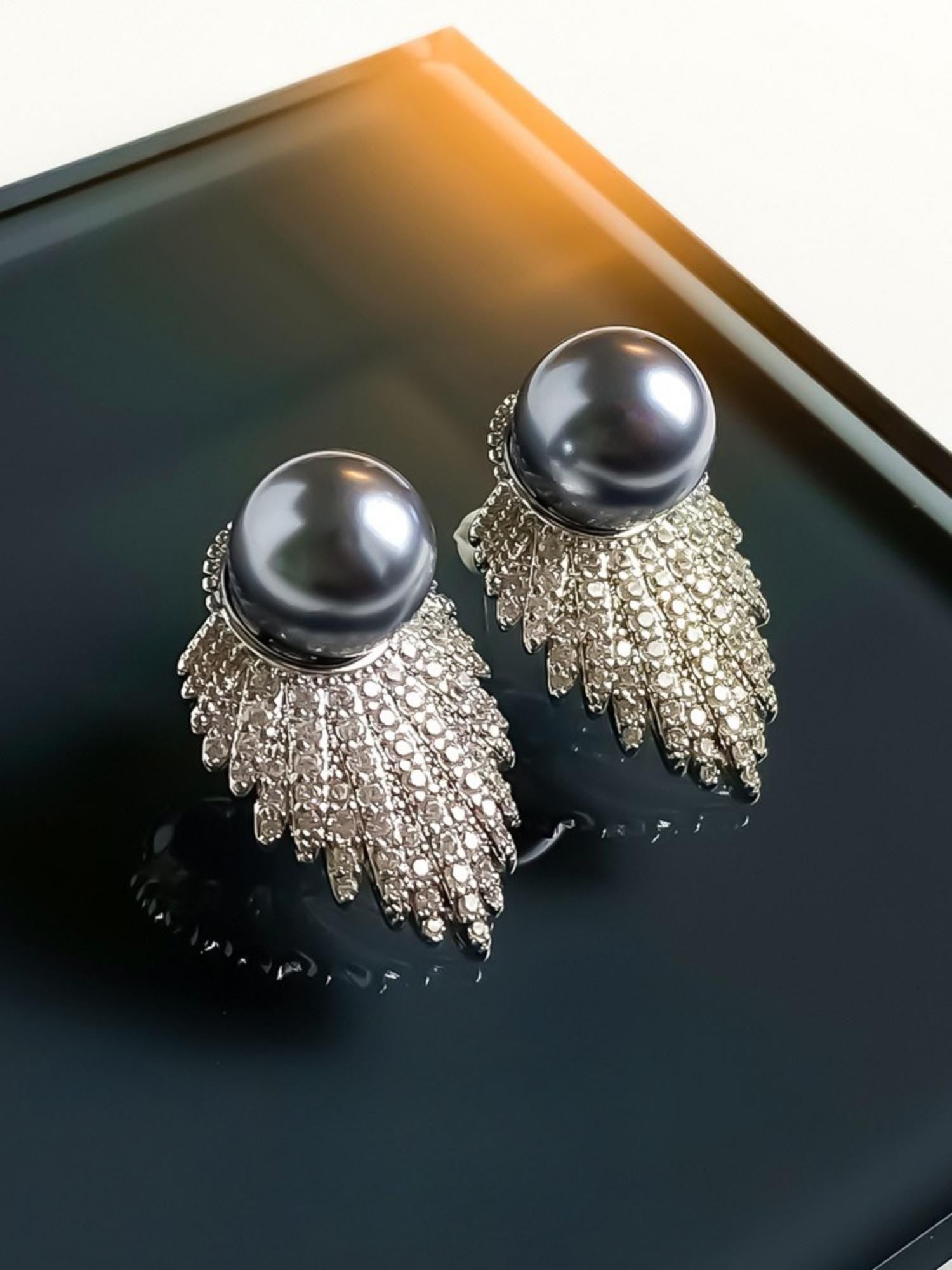 Tahitian Pearl Feather Earrings