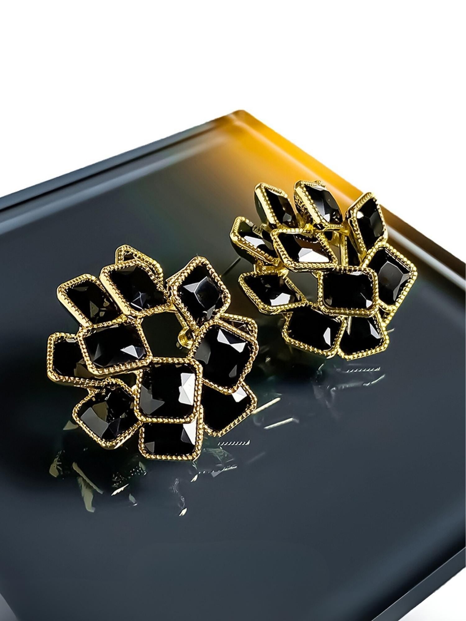 Black Onyx Floral Earrings